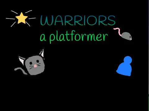 Warriors Platformer logo featuring a warrior cat character from the Erin Hunter book series