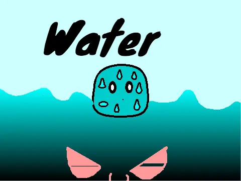 Water platformer logo featuring the water creature character and blue neon water