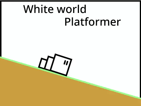 White world platformer logo featuring monochromatic design with pink and blue accents