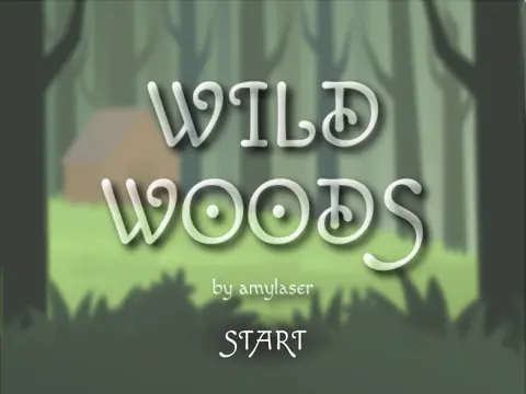 Logo for Wild Woods Platformer Scrolling game showing forest scene