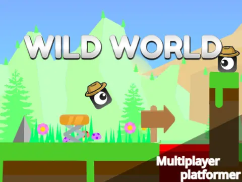 Wild World multiplayer platformer logo cover featuring interactive grass and flowers