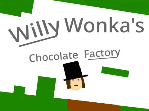 Wonka's Factory scrolling platformer game logo featuring Willy Wonka chocolate factory theme
