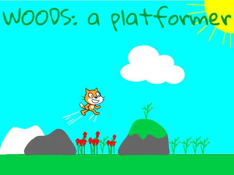 Woods platformer logo featuring forest theme and mobile friendly design