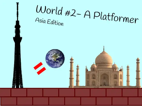 World Platformer Asian cities treasure hunt game logo featuring bouncy dumplings and urban platforming