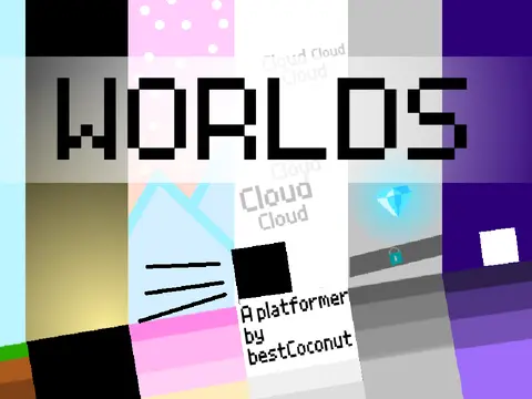 WORLDS platformer logo featuring multiple world themes and adventure design