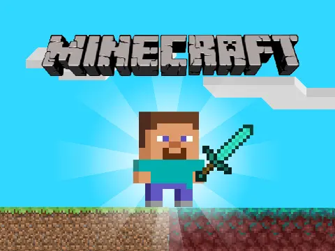 Minecraft platformer logo featuring block-themed design and DNCE music credit