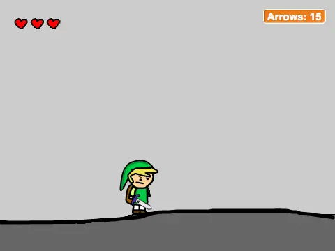 Zelda platformer test logo featuring bow, shield and sword combat icons
