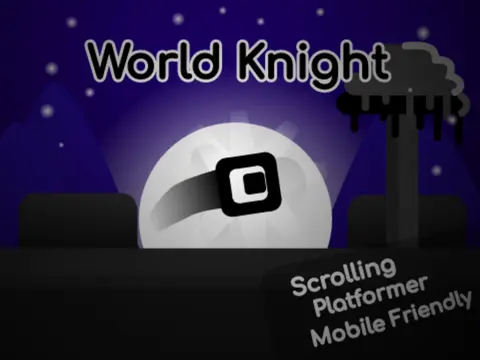 World Knight Darkness scrolling platformer logo cover with knight and invincibility sword