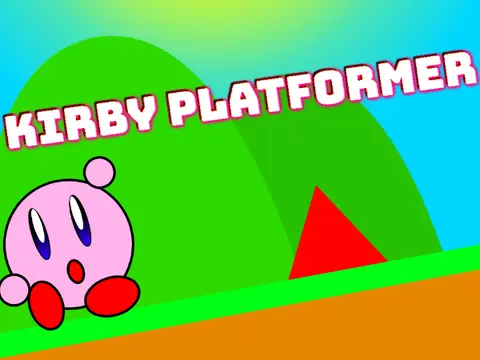 kirby platformer logo cover featuring fan art of Kirby in 2.5D style