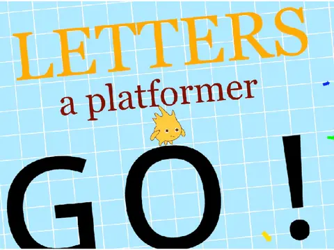 Letters platformer logo cover featuring Gobo in a world constructed from letters